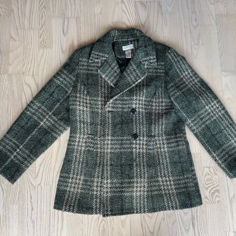 Northern Reflections Green Plaid Double-Breasted Peacoat